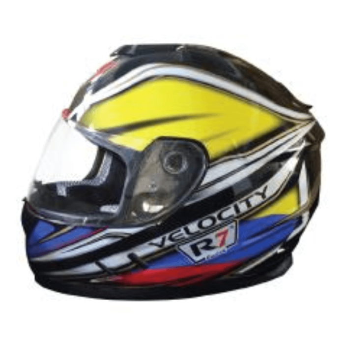 Casco negro/amarillo/azul cerrado R7 Racing DOT talla L (7103-2482)