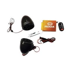 ALARMA CON BOCINAS NEGRAS Y CONTROL REMOTO MARCA RODA